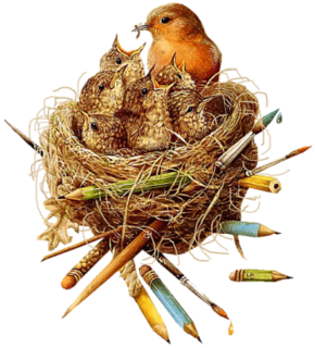 mother bird and kids in nest